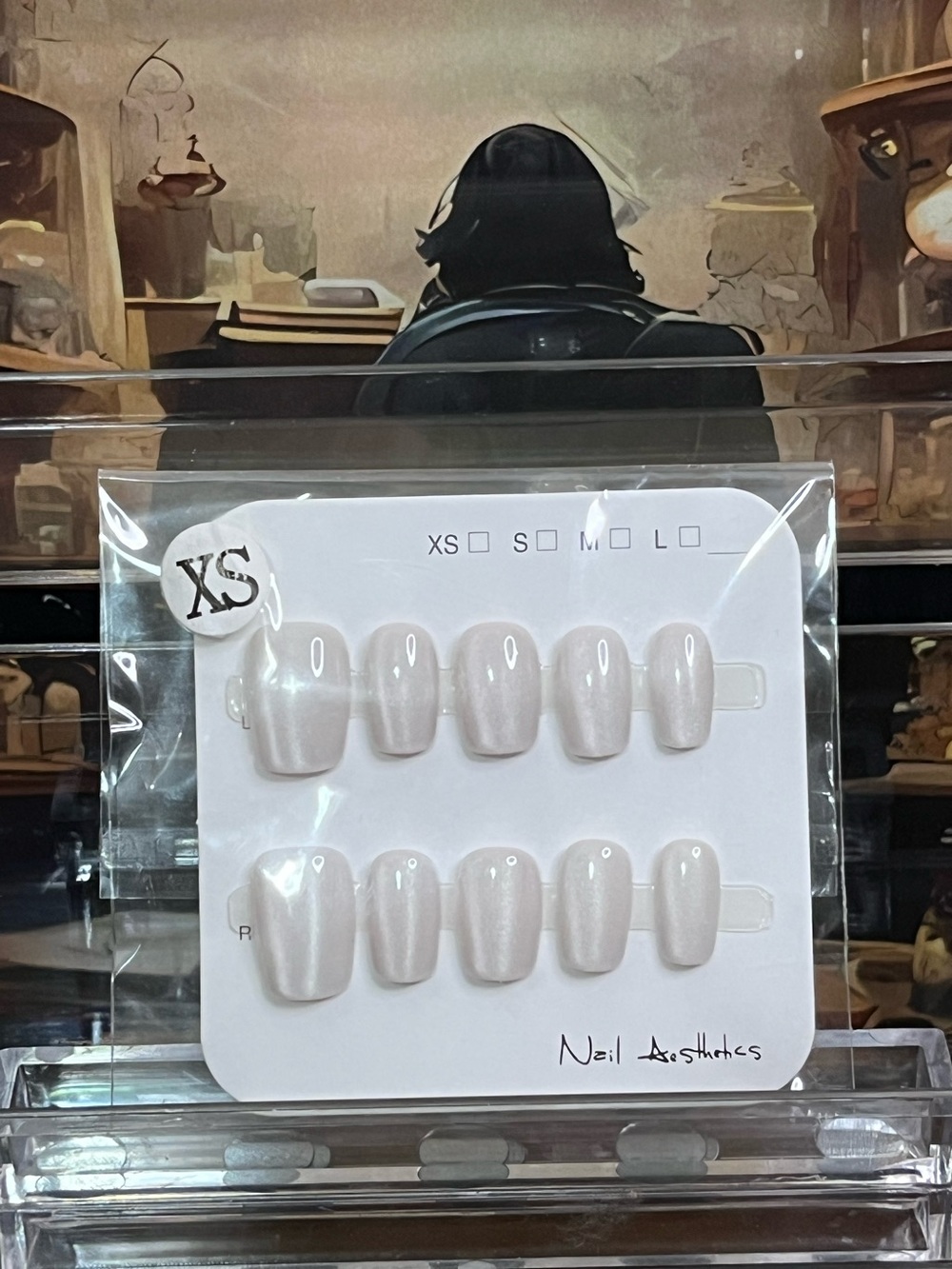 Press on nails Pearlescent White Cat eye XS coffin